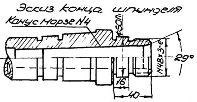 ТВ-125 Ескіз кінця шпинделя токарно-гвинторізного верстата